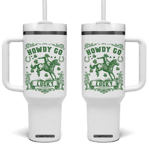 Cowboy St Patrick's Day Tumbler With Handle Howdy Go Lucky TS14 One Size: 40 oz White Print Your Wear