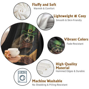 Funny Raccoon St Patrick's Day Throw Blanket Raccoon Eating Corned Beef Meme TS14 Print Your Wear