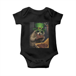 Funny Raccoon St Patrick's Day Baby Onesie Raccoon Eating Corned Beef Meme TS14 Black Print Your Wear