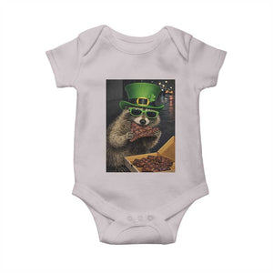 Funny Raccoon St Patrick's Day Baby Onesie Raccoon Eating Corned Beef Meme TS14 Ice Gray Print Your Wear