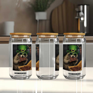 Funny Raccoon St Patrick's Day Glass Can Raccoon Eating Corned Beef Meme TS14 Print Your Wear