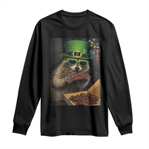 Funny Raccoon St Patrick's Day Long Sleeve Shirt Raccoon Eating Corned Beef Meme TS14 Black Print Your Wear
