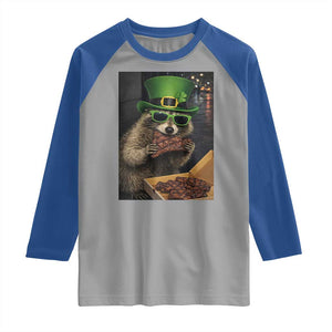Funny Raccoon St Patrick's Day Raglan Shirt Raccoon Eating Corned Beef Meme TS14 Sport Gray Royal Print Your Wear