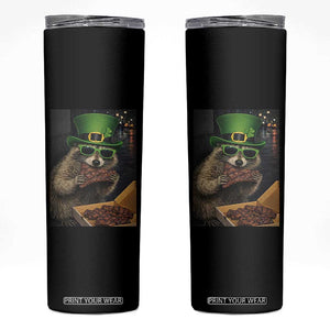 Funny Raccoon St Patrick's Day Skinny Tumbler Raccoon Eating Corned Beef Meme TS14 Black Print Your Wear