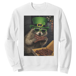 Funny Raccoon St Patrick's Day Sweatshirt Raccoon Eating Corned Beef Meme TS14 White Print Your Wear