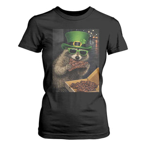 Funny Raccoon St Patrick's Day T Shirt For Women Raccoon Eating Corned Beef Meme TS14 Black Print Your Wear