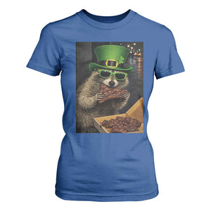 Funny Raccoon St Patrick's Day T Shirt For Women Raccoon Eating Corned Beef Meme TS14 Royal Blue Print Your Wear