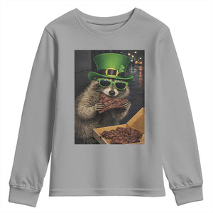 Funny Raccoon St Patrick's Day Youth Sweatshirt Raccoon Eating Corned Beef Meme TS14 Sport Gray Print Your Wear