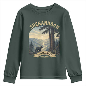 Shenandoah National Park Youth Sweatshirt Vintage Virginia Nature Mountain Bear TS14 Dark Forest Green Print Your Wear