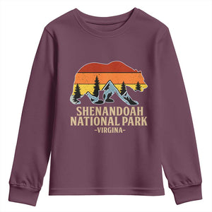 Shenandoah National Park Youth Sweatshirt Vintage Virginia Mountains Bear TS14 Maroon Print Your Wear
