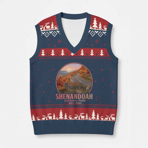 Shenandoah National Park V-Neck Knit Sweater Vest Vintage Virginia Mountain Landscape TS14 Navy Red Print Your Wear