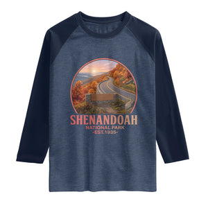Shenandoah National Park Raglan Shirt Vintage Virginia Mountain Landscape TS14 Heather Denim Navy Print Your Wear