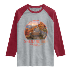 Shenandoah National Park Raglan Shirt Vintage Virginia Mountain Landscape TS14 Heather Gray Heather Red Print Your Wear