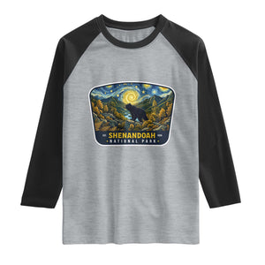 Shenandoah National Park Raglan Shirt Starry Night Virginia Bear Mountain TS14 Heather Gray Black Print Your Wear