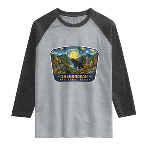 Shenandoah National Park Raglan Shirt Starry Night Virginia Bear Mountain TS14 Heather Gray Heather Charcoal Print Your Wear