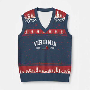 Virginia American Flag Map V-Neck Knit Sweater Vest State Travel Souvenir TS14 Navy Red Print Your Wear