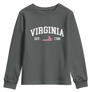 Virginia American Flag Map Youth Sweatshirt State Travel Souvenir TS14 Dark Heather Print Your Wear