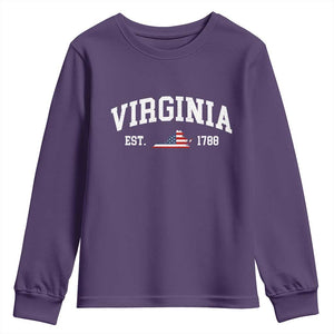 Virginia American Flag Map Youth Sweatshirt State Travel Souvenir TS14 Purple Print Your Wear