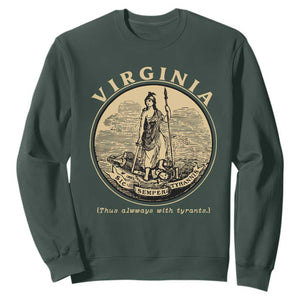 Vintage Virginia Motto Sic Semper Tyrannis Sweatshirt TS14 Dark Forest Green Print Your Wear