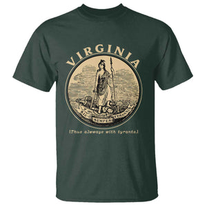 Vintage Virginia Motto Sic Semper Tyrannis T Shirt TS14 Dark Forest Green Print Your Wear