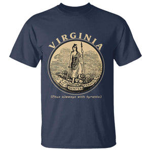 Vintage Virginia Motto Sic Semper Tyrannis T Shirt TS14 Navy Print Your Wear