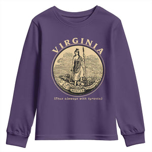 Vintage Virginia Motto Sic Semper Tyrannis Youth Sweatshirt TS14 Purple Print Your Wear