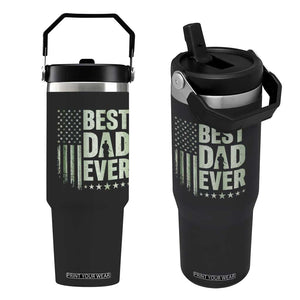 Best Dad Ever Flip Straw Tumbler Military Camo American Flag Father's Day