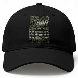 Husband Daddy Protector Hero Veteran Baseball Cap Father's Day American Flag Camouflage