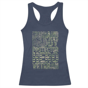 Husband Daddy Protector Hero Veteran Racerback Tank Top Father's Day American Flag Camouflage TS14 Navy Print Your Wear