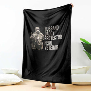 Husband Daddy Protector Hero Veteran Throw Blanket Patriotic American Flag Camo Father's Day