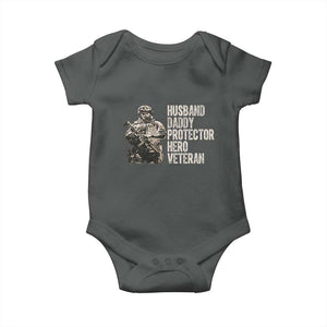 Husband Daddy Protector Hero Veteran Baby Onesie Patriotic American Flag Camo Father's Day