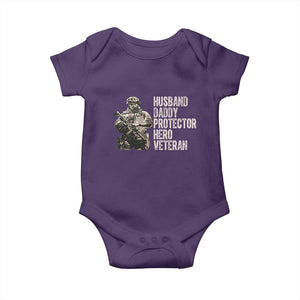 Husband Daddy Protector Hero Veteran Baby Onesie Patriotic American Flag Camo Father's Day