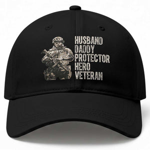 Husband Daddy Protector Hero Veteran Baseball Cap Patriotic American Flag Camo Father's Day
