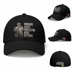 Husband Daddy Protector Hero Veteran Baseball Cap Patriotic American Flag Camo Father's Day