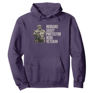 Husband Daddy Protector Hero Veteran Hoodie Patriotic American Flag Camo Father's Day TS14 Purple Print Your Wear
