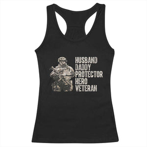 Husband Daddy Protector Hero Veteran Racerback Tank Top Patriotic American Flag Camo Father's Day