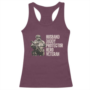 Husband Daddy Protector Hero Veteran Racerback Tank Top Patriotic American Flag Camo Father's Day