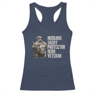 Husband Daddy Protector Hero Veteran Racerback Tank Top Patriotic American Flag Camo Father's Day