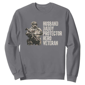 Husband Daddy Protector Hero Veteran Sweatshirt Patriotic American Flag Camo Father's Day