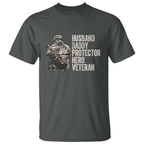 Husband Daddy Protector Hero Veteran T Shirt Patriotic American Flag Camo Father's Day