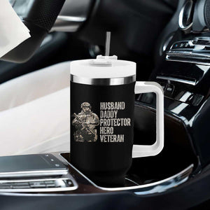 Husband Daddy Protector Hero Veteran Tumbler With Handle Patriotic American Flag Camo Father's Day