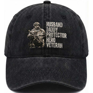 Husband Daddy Protector Hero Veteran Washed Cotton Baseball Cap Patriotic American Flag Camo Father's Day