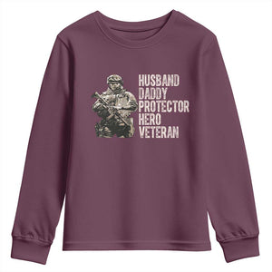 Husband Daddy Protector Hero Veteran Youth Sweatshirt Patriotic American Flag Camo Father's Day