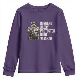 Husband Daddy Protector Hero Veteran Youth Sweatshirt Patriotic American Flag Camo Father's Day