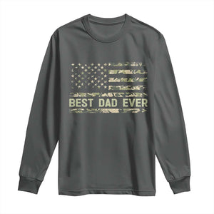 Best Dad Ever Long Sleeve Shirt Military Dad American Flag Camo TS14 Dark Heather Print Your Wear