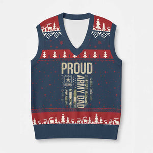 Proud Army Dad Camo American Flag Veteran Gift V-Neck Knit Sweater Vest