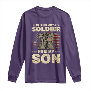 He Is Not Just A Soldier He Is My Son Long Sleeve Shirt Proud US Army Son TS14 Purple Print Your Wear