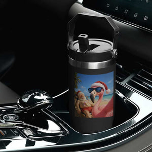 Funny Flamingo Beach Selfie Flip Straw Tumbler Christmas in July