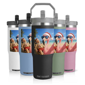 Funny Flamingo Beach Selfie Flip Straw Tumbler Christmas in July