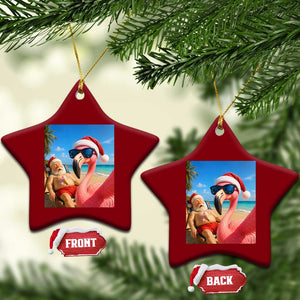 Funny Flamingo Beach Selfie Ceramic Ornament Christmas in July